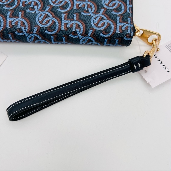 COACH Long Zip Around Monogram Print Wallet Wristlet Blue NWT - Picture 4 of 8